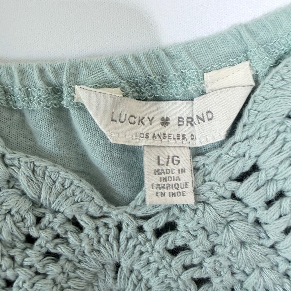 Lucky Brand Crochet Babydoll Tank Top Large Sage Green Boho Knit Cami 2024 - Picture 7 of 11